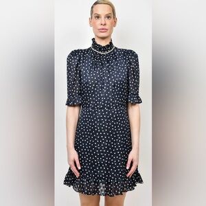 Elegant Black Polka Dot dresses with jeweled neck Women's Top- M/40